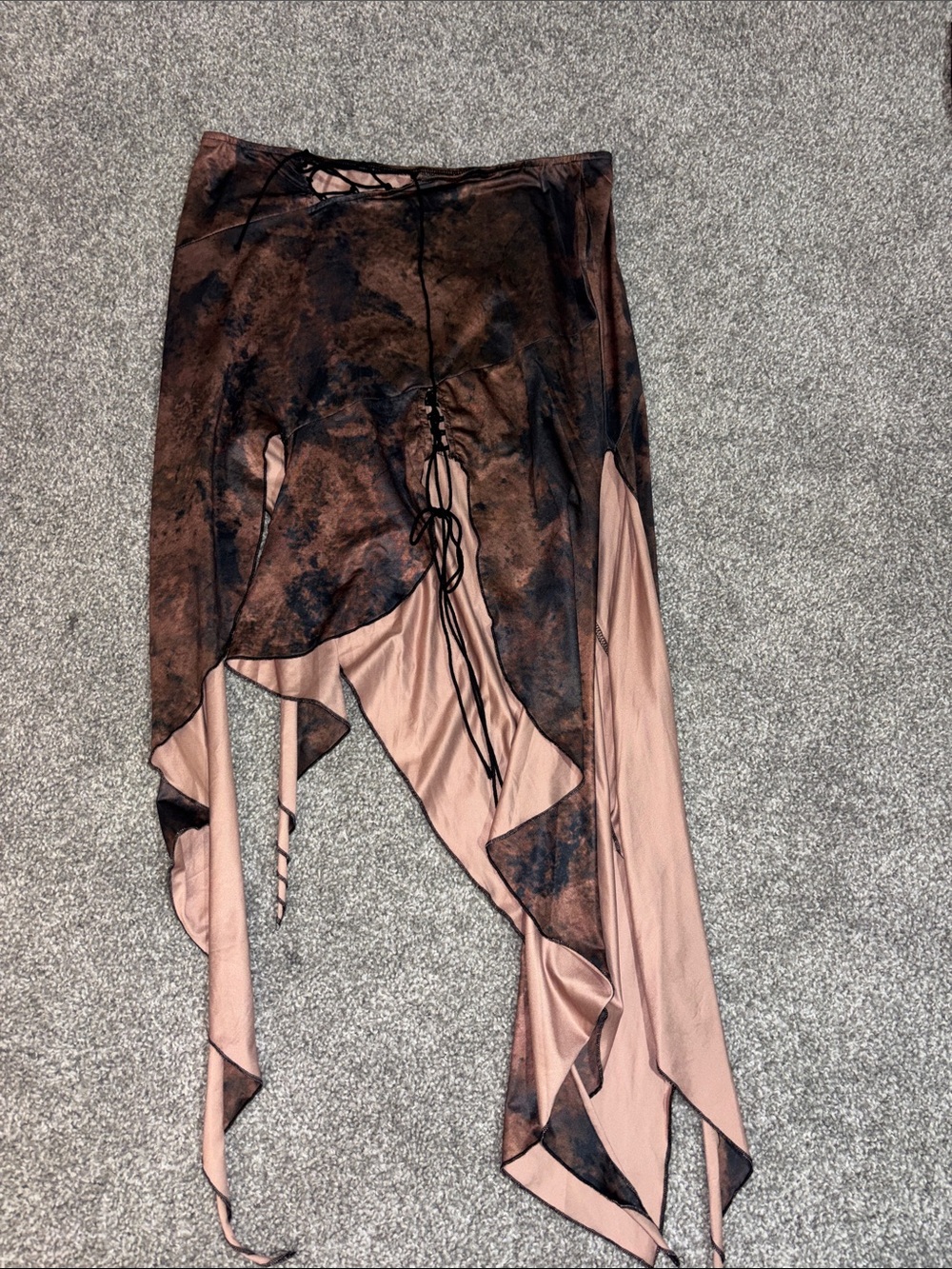 Asymmetric Two-Tone Brown and Blush Handkerchief Hem Skirt